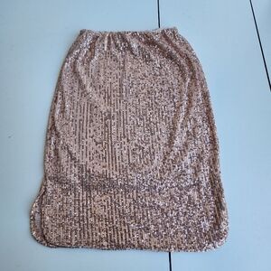7TH RAY Womens Stretch Rose Gold Pink Sequin Skirt Pencil Pull On Sz S